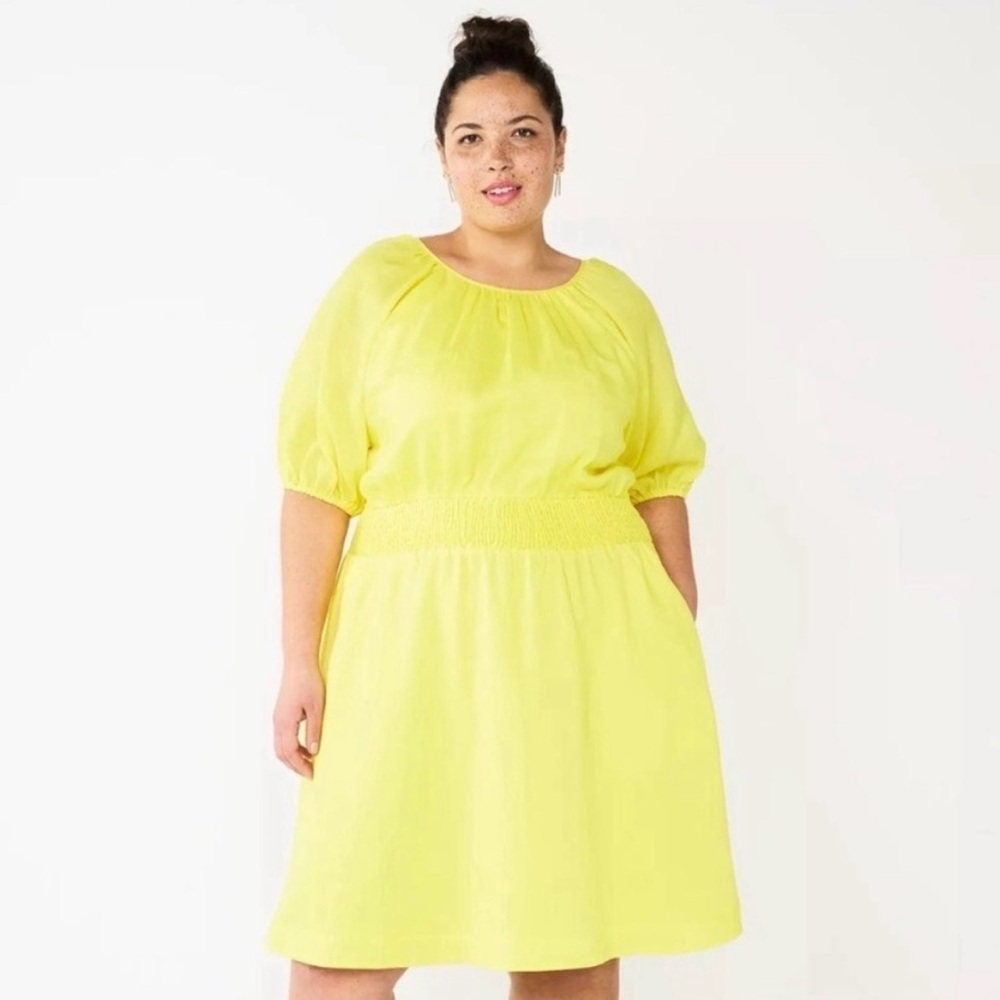 Draper James RSVP Dress 2X • Yellow Linen Blend • Sleeveless Midi NWOT